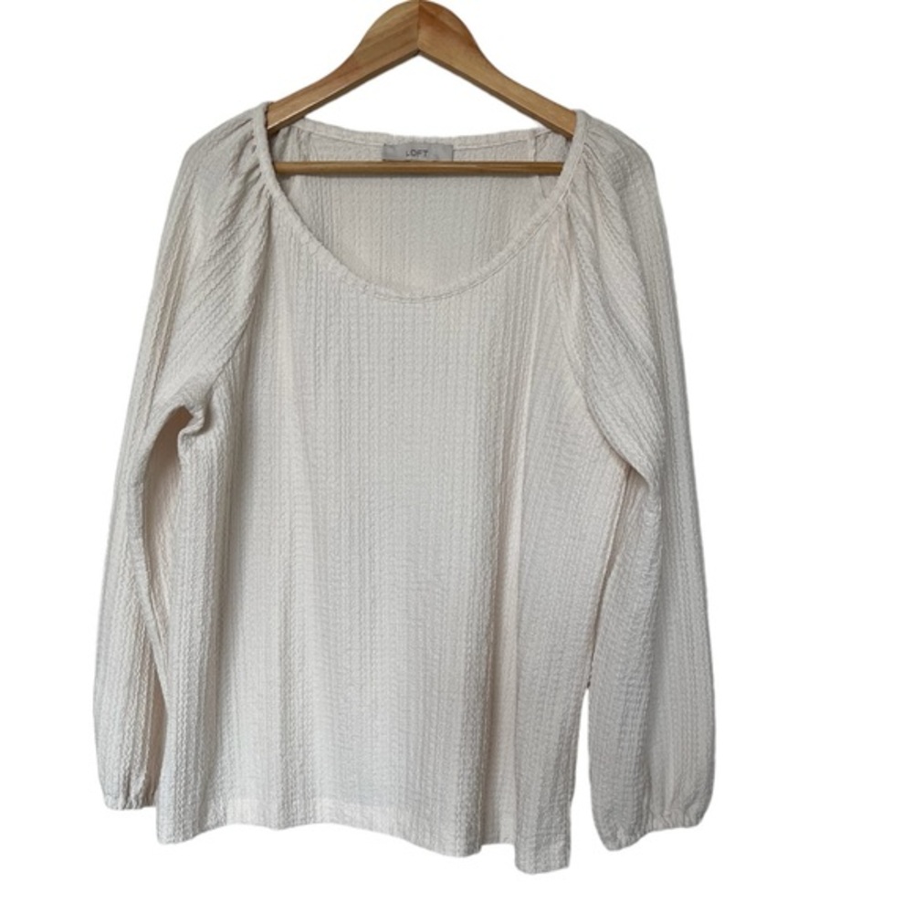 LOFT Cream‎ Peasant Poet Boho Long Sleeve Sheer Blouse Top Size XL